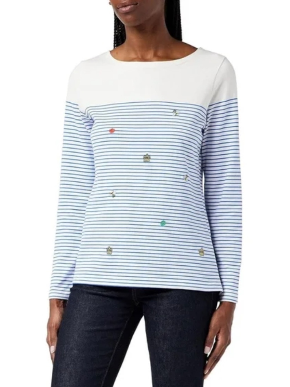 NWT Joules Women's Harbour Embroidered Bees Long Sleeve Shirt Bees Stripe Top 4